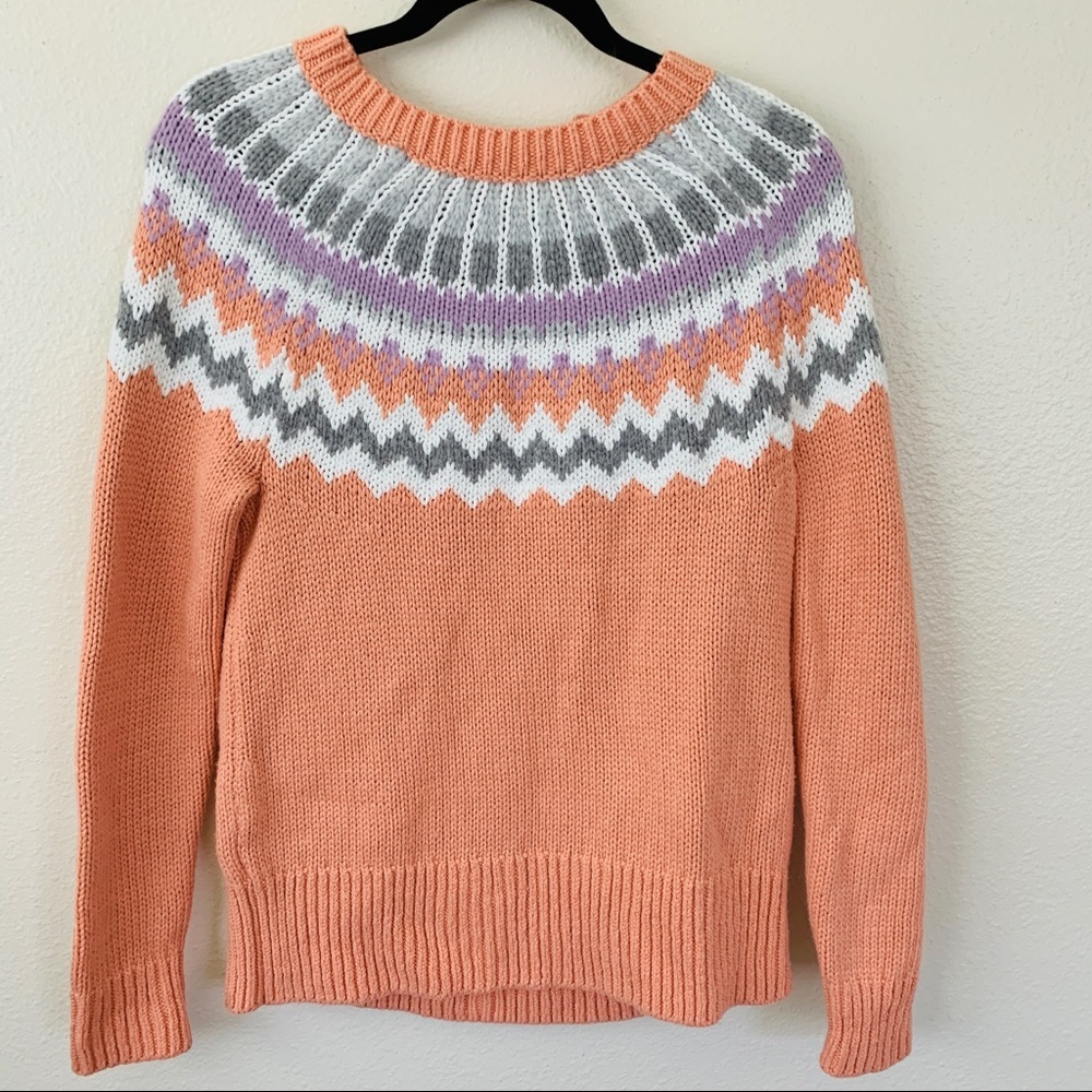 Loft Patterned Collar Pink Sweater - image 1